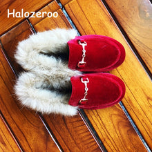 Load image into Gallery viewer, Winter New Kids Fur Shoes Baby Girls Princess Flats Children Warm Brand Shoes Toddler Slip On Black Loafer Fashion Soft Moccasin