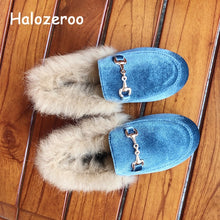 Load image into Gallery viewer, Winter New Kids Fur Shoes Baby Girls Princess Flats Children Warm Brand Shoes Toddler Slip On Black Loafer Fashion Soft Moccasin