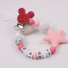 Load image into Gallery viewer, Personalize Name Mouse Head Dummy Clip Pacifier Clips Baby Silicone Pacifier Holder Chain Baby Attache Sucette Gift