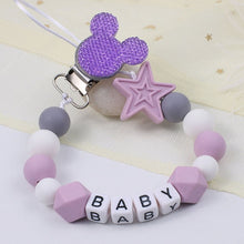 Load image into Gallery viewer, Personalize Name Mouse Head Dummy Clip Pacifier Clips Baby Silicone Pacifier Holder Chain Baby Attache Sucette Gift