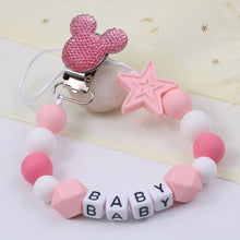 Load image into Gallery viewer, Personalize Name Mouse Head Dummy Clip Pacifier Clips Baby Silicone Pacifier Holder Chain Baby Attache Sucette Gift