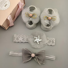 Load image into Gallery viewer, 3Pcs/Set Lace Flower Baby Girl Headband Socks Set Crown Bows Newborn Hairband Headbands For Girls Turban Baby Hair Accessories