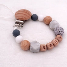 Load image into Gallery viewer, Handmade Free Personalized Name Silicone Wood Pacifier Clips Safe Teething Chain Baby Teether Eco-friendly Dummy Clips Holder