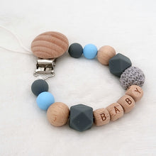 Load image into Gallery viewer, Handmade Free Personalized Name Silicone Wood Pacifier Clips Safe Teething Chain Baby Teether Eco-friendly Dummy Clips Holder