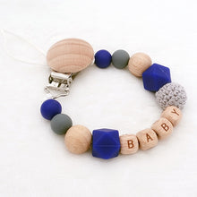 Load image into Gallery viewer, Handmade Free Personalized Name Silicone Wood Pacifier Clips Safe Teething Chain Baby Teether Eco-friendly Dummy Clips Holder
