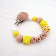 Load image into Gallery viewer, Handmade Free Personalized Name Silicone Wood Pacifier Clips Safe Teething Chain Baby Teether Eco-friendly Dummy Clips Holder