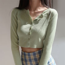 Load image into Gallery viewer, Korean Style O-neck Short Knitted Sweaters Women Thin Cardigan Fashion Short Sleeve Sun Protection Crop Top Ropa Mujer