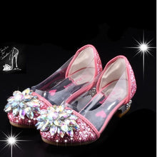 Load image into Gallery viewer, Fashion Cinderella Crystal Bright Diamond Leather Shoes Girl Princess Single Shoes Girl Performance High Heels Shoes