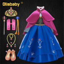 Load image into Gallery viewer, Girls Anna Elsa Dress Fancy Princess Anna Costume Summer Turtleneck Dresses for Girls Fairy Frock Anna Dress Up with Rose Cape