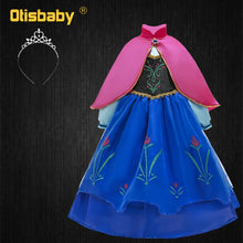 Load image into Gallery viewer, Girls Anna Elsa Dress Fancy Princess Anna Costume Summer Turtleneck Dresses for Girls Fairy Frock Anna Dress Up with Rose Cape