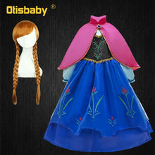 Load image into Gallery viewer, Girls Anna Elsa Dress Fancy Princess Anna Costume Summer Turtleneck Dresses for Girls Fairy Frock Anna Dress Up with Rose Cape