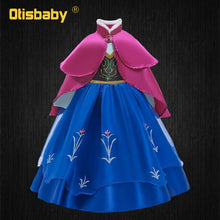 Load image into Gallery viewer, Girls Anna Elsa Dress Fancy Princess Anna Costume Summer Turtleneck Dresses for Girls Fairy Frock Anna Dress Up with Rose Cape