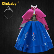 Load image into Gallery viewer, Girls Anna Elsa Dress Fancy Princess Anna Costume Summer Turtleneck Dresses for Girls Fairy Frock Anna Dress Up with Rose Cape