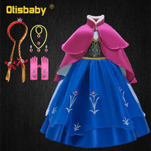 Load image into Gallery viewer, Girls Anna Elsa Dress Fancy Princess Anna Costume Summer Turtleneck Dresses for Girls Fairy Frock Anna Dress Up with Rose Cape