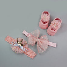 Load image into Gallery viewer, 3Pcs/Set Lace Flower Baby Girl Headband Socks Set Crown Bows Newborn Hairband Headbands For Girls Turban Baby Hair Accessories