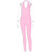 Load image into Gallery viewer, Simenual Solid Bodycon Halter Women Long Jumpsuits Skinny Backless Sleeveless Workout Overalls Sportswear Fashion Basic Jumpsuit
