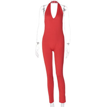 Load image into Gallery viewer, Simenual Solid Bodycon Halter Women Long Jumpsuits Skinny Backless Sleeveless Workout Overalls Sportswear Fashion Basic Jumpsuit
