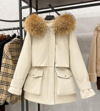 Load image into Gallery viewer, Large Natural Raccoon Fox Fur Hooded Winter Down Coat Women 90% White Duck Down Jacket Thick Warm Parkas Female Outerwear