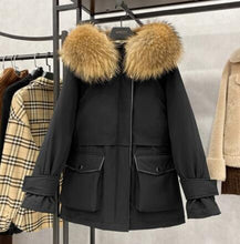 Load image into Gallery viewer, Large Natural Raccoon Fox Fur Hooded Winter Down Coat Women 90% White Duck Down Jacket Thick Warm Parkas Female Outerwear