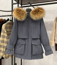 Load image into Gallery viewer, Large Natural Raccoon Fox Fur Hooded Winter Down Coat Women 90% White Duck Down Jacket Thick Warm Parkas Female Outerwear