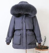 Load image into Gallery viewer, Large Natural Raccoon Fox Fur Hooded Winter Down Coat Women 90% White Duck Down Jacket Thick Warm Parkas Female Outerwear