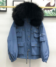 Load image into Gallery viewer, Large Natural Raccoon Fur Women Down Coat Winter Thick 90% White Duck Down Parka Female Hooded Short Jacket Loose Down Outerwear