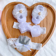 Load image into Gallery viewer, 3Pcs/Set Lace Flower Baby Girl Headband Socks Set Crown Bows Newborn Hairband Headbands For Girls Turban Baby Hair Accessories