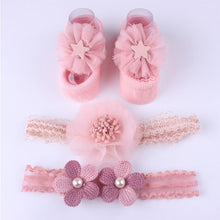 Load image into Gallery viewer, 3Pcs/Set Lace Flower Baby Girl Headband Socks Set Crown Bows Newborn Hairband Headbands For Girls Turban Baby Hair Accessories