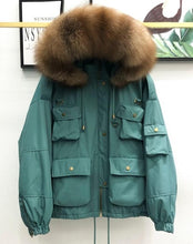 Load image into Gallery viewer, Large Natural Raccoon Fur Women Down Coat Winter Thick 90% White Duck Down Parka Female Hooded Short Jacket Loose Down Outerwear