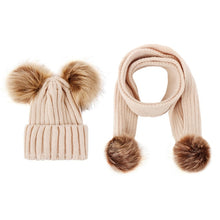 Load image into Gallery viewer, Winter Hats Ears Girls Boys Cap+Scarf 2Pcs Kids Set Baby Keep Warm Children Knit Wool Fur Double Hat Knitted Cute Cap Scarf Set
