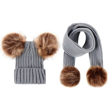 Load image into Gallery viewer, Winter Hats Ears Girls Boys Cap+Scarf 2Pcs Kids Set Baby Keep Warm Children Knit Wool Fur Double Hat Knitted Cute Cap Scarf Set