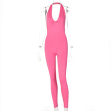 Load image into Gallery viewer, Simenual Solid Bodycon Halter Women Long Jumpsuits Skinny Backless Sleeveless Workout Overalls Sportswear Fashion Basic Jumpsuit