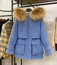 Load image into Gallery viewer, Large Natural Raccoon Fox Fur Hooded Winter Down Coat Women 90% White Duck Down Jacket Thick Warm Parkas Female Outerwear