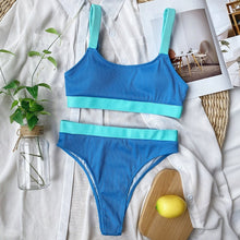 Load image into Gallery viewer, INGAGA High Waist Bikinis 2020 Swimsuits Bandeau Swimwear Women Splicing Biquini Beachwear Sports Ribbed Bathing Suits New