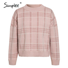 Load image into Gallery viewer, Simplee Women geometric khaki knitted sweater women casual Houndstooth lady pullover sweater female Autumn winter retro jumper