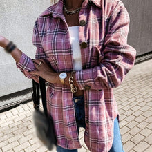 Load image into Gallery viewer, Autumn Plaid Woolen Women's Shirt Loose Long Sleeve Single Breasted Female Shirts 2020 New Winter Casual Streetwear Ladies Tops