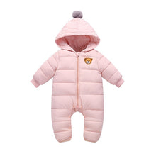 Load image into Gallery viewer, LZH 2020 Autumn Winter Infant Baby Clothing New Baby Boys Thick Down Cotton Jumpsuit Girls Long-sleeved Hooded Romper 3-12 Month