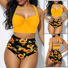 Load image into Gallery viewer, Women Fashion Sunflower Print Sleeveless Bikini Set Top Shorts Two Piece Set Swimsuit Bathing Suit Swimwear Beach Wear Tankinis