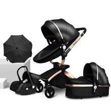 Load image into Gallery viewer, Free Ship Leather 3 in 1 Baby Stroller Two Way Suspension 2 in 1 Stroller EU Safety Car Seat Newborn Bassinet Send Umbrella