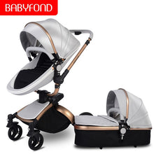 Load image into Gallery viewer, Free Ship Leather 3 in 1 Baby Stroller Two Way Suspension 2 in 1 Stroller EU Safety Car Seat Newborn Bassinet Send Umbrella