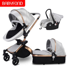 Load image into Gallery viewer, Free Ship Leather 3 in 1 Baby Stroller Two Way Suspension 2 in 1 Stroller EU Safety Car Seat Newborn Bassinet Send Umbrella