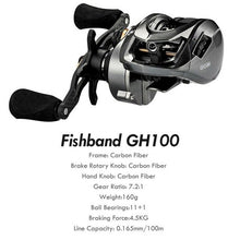 Load image into Gallery viewer, 1Pc Fishband Baitcasting Reel GH100 GH150 7.2:1 Carp Bait Cast Casting Fishing Reel For trout perch tilapia Bass Fishing Tackle