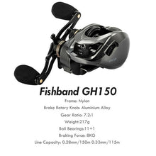 Load image into Gallery viewer, 1Pc Fishband Baitcasting Reel GH100 GH150 7.2:1 Carp Bait Cast Casting Fishing Reel For trout perch tilapia Bass Fishing Tackle