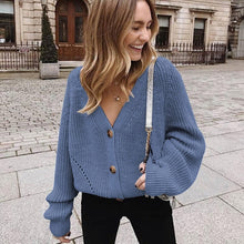 Load image into Gallery viewer, Zoki Women Knitted Cardigans Sweater Fashion Autumn Long Sleeve Loose Coat Casual Button Thick V Neck Solid Female Tops 2020