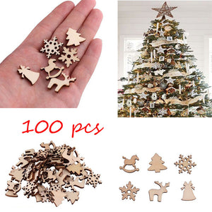 100pcs Christmas Decoration Wooden Snowflake Christmas Tree Deer Trojan  Natural Wooden DIY Christmas Tree Hanging Ornaments F