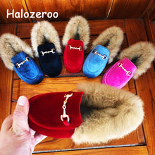 Load image into Gallery viewer, Winter New Kids Fur Shoes Baby Girls Princess Flats Children Warm Brand Shoes Toddler Slip On Black Loafer Fashion Soft Moccasin
