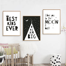 Load image into Gallery viewer, Minimalist I Love you Nursery Quotes Canvas Painting Black and White Poster Print Wall Art Pictures for Kids Room Home Decor
