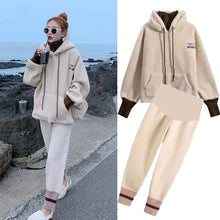 Load image into Gallery viewer, Maternity Autumn And Winter Clothing Suit Korean Version Of The Pregnant Women Hoodies + Woolen Pregnant Abdominal Design Pants
