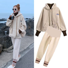 Load image into Gallery viewer, Maternity Autumn And Winter Clothing Suit Korean Version Of The Pregnant Women Hoodies + Woolen Pregnant Abdominal Design Pants
