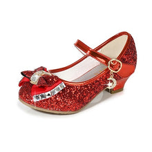 Load image into Gallery viewer, Princess Kids Leather Shoes for Girls Flower Casual Glitter Children High Heel 2020 Girls Shoes Butterfly Knot Blue Pink Silver
